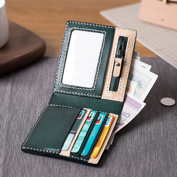 Handmade Leather Mens Cool Slim Leather Wallet Men Small Wallets Bifold for Men Women