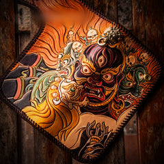 Handmade Leather Tooled Mahākāla Mens Chain Biker Wallet Cool Leather Wallet Long Clutch Wallets for Men