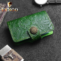 Handmade Leather Floral Mens Cool billfold Wallet Card Holder Small Card Slim Wallets for Men