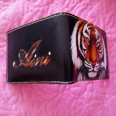 Handmade Leather Tiger Tooled Mens billfold Wallet Cool Leather Wallet Slim Wallet for Men