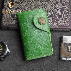 Handmade Leather Floral Mens Cool Key Wallet Wallet Card Holder Small Card Keychain Wallets for Men
