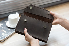 Handmade Leather Mens Clutch Cool Large Wallet Clutch Wristlet Wallet for Men