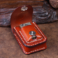 Cool Coffee Leather Mens Engraved Tiger Cigarette Holder Case lighter Holder for Men - iwalletsmen