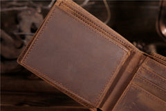 Handmade Leather Mens Cool Slim Leather Wallet Card Wallet Holders Men Small Wallets Bifold for Men