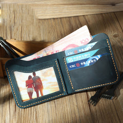 Handmade Slim Black Leather Mens Billfold Wallets Personalize Bifold Small Wallets for Men - iwalletsmen