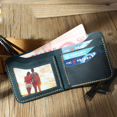 Handmade Slim Coffee Leather Mens Billfold Wallet Personalize Bifold Small Wallets for Men - iwalletsmen