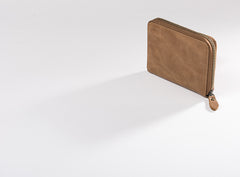 Handmade Leather Mens Cool Slim Leather Zipper Wallet Men Small Wallets Bifold for Men