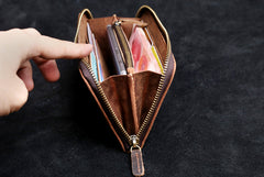 Genuine Leather Mens Cool Long Leather Wallet Zipper Clutch Wristlet Wallet for Men