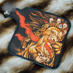 Handmade Mens Tooled God Mahakala Leather Chain Wallet Biker Trucker Wallet with Chain - iwalletsmen