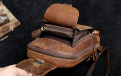 Handmade Leather Mens Cool Chest Bag Sling Bag Crossbody Bag Travel Bag Hiking Bag for men