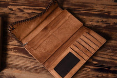 Handmade Leather Mens Cool Long Leather Wallet Trifold Clutch Wallet for Men - iwalletsmen