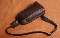 Handmade Leather Mens Cool Chest Bag Sling Bag Crossbody Bag Travel Bag Hiking Bag for men