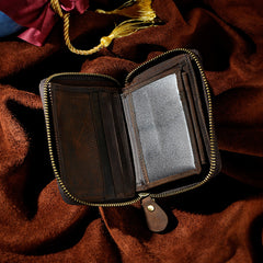 Handmade Leather Mens Cool Zipper Leather Wallet Card Wallet Men Small Wallets Bifold for Men