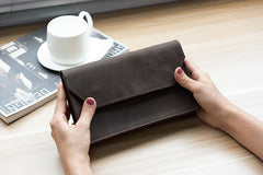 Handmade Leather Mens Clutch Cool Large Wallet Clutch Wristlet Wallet for Men