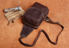 Genuine Leather Mens Cool Chest Bag Sling Bag Crossbody Bag Travel Bag Hiking Bag for men