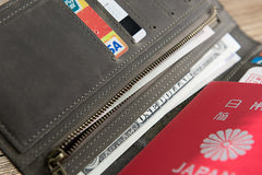 Handmade Leather Mens Travel Wallet Passport Leather Wallet Long Phone Wallets for Men
