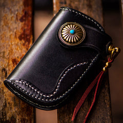 Handmade Leather Biker Mens Cool Car Key Wallet Coin Wallet Pouch Car KeyChain for Men