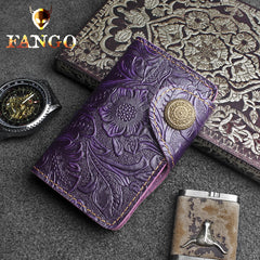 Handmade Leather Floral Mens Cool Key Wallet Wallet Card Holder Small Card Keychain Wallets for Men