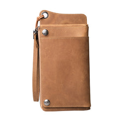 Handmade Leather Mens Cool Long Chain Wallet Phone Biker Trucker Wristlet Wallet