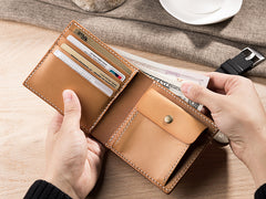 Handmade Leather Mens Cool Slim Leather Wallet Men Small Wallets Bifold for Men