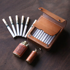 Handmade Wooden Coffee Leather Mens 20pcs Cigarette Case Cool Custom Cigarette Holder for Men - iwalletsmen