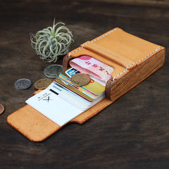 Handmade Wooden Brown Leather Cool Mens Wallet Small Card Holder Coin Wallet for Men - iwalletsmen