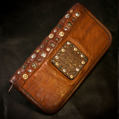 Handmade Leather Mens Chain Biker Wallet Cool Leather Wallet Long Phone Wallets for Men