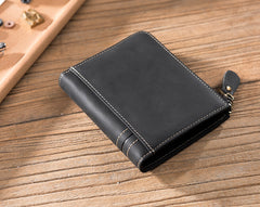 Handmade Leather Mens Cool Slim Leather Zipper Wallet Men Small Wallets Bifold for Men