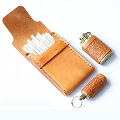 Wooden Beige Leather Mens Cigarette Case Cool Custom Cigarette Holder for Men - iwalletsmen