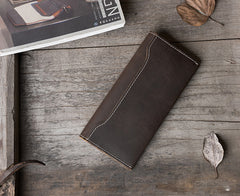 Handmade Leather Mens Clutch Wallet Cool Leather Wallet Long Phone Wallets for Men