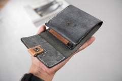 Handmade Leather Mens Cool Slim Leather Wallet Men Small Wallets Trifold for Men