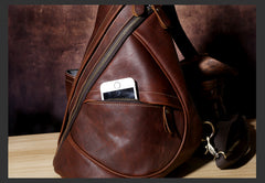 Genuine Leather Mens Cool Chest Bag Sling Bag Crossbody Bag Travel Bag Hiking Bag for men