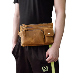 Vintage Leather Fanny Pack Mens Waist Bag Hip Pack Belt Bag for Men - iwalletsmen