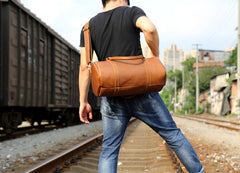 Genuine Leather Mens Bucket Bag Cool Weekender Bag Travel Bag Duffle Bags Overnight Bag Holdall Bag for men