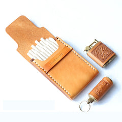 Handmade Wooden Leather Mens Cigarette Case Cool Beige Custom Cigarette Holder for Men - iwalletsmen