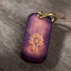 Handmade Leather Mens World of Warcraft Cool Keychain KeyCharm Keyring Pendant for Men