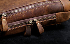 Handmade Leather Mens Cool Chest Bag Sling Bag Crossbody Bag Travel Bag Hiking Bag for men