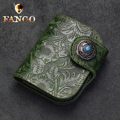 Handmade Leather Floral Mens Cool Biker Wallet Leather Wallet Men billfold Wallets Bifold for Men