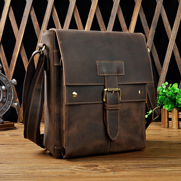 Cool Leather Small Messenger Bags Vintage CrossBody Bag Shoulder Bag For Men - iwalletsmen