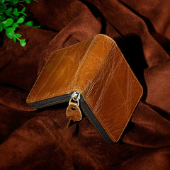Handmade Leather Mens Cool Zipper Leather Wallet Card Wallet Men Small Wallets Bifold for Men