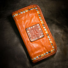 Handmade Leather Mens Chain Biker Wallet Cool Leather Wallet Long Phone Wallets for Men