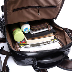 Genuine Leather Mens Cool Backpack Sling Bag Large Black Travel Bag Hiking Bag for men