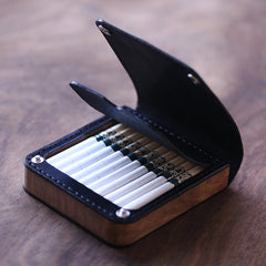 Handmade Wooden Coffee Leather Mens 10pcs Cigarette Case Cool Custom Cigarette Holder for Men - iwalletsmen