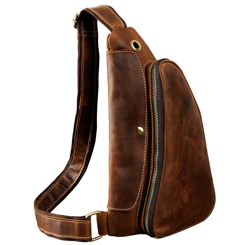 Cool Leather Mens One Shoulder Backpack Sling Bag Chest Bag Sling Backpack for men - iwalletsmen