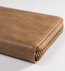 Handmade Leather Mens Cool Slim Leather Zipper Wallet Men Small Wallets Bifold for Men