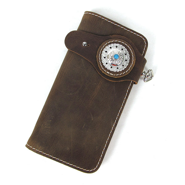 [On Sale]Handmade Mens Long Biker Wallets with Chain Cool Leather Biker Chain Wallet - iwalletsmen