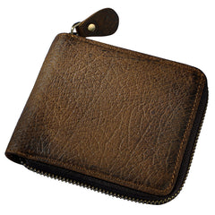 Handmade Leather Mens Cool Zipper Leather Wallet Card Wallet Men Small Wallets Bifold for Men