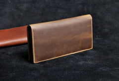 Genuine Leather Mens Cool Long Leather Wallet Zipper Clutch Wristlet Wallet for Men