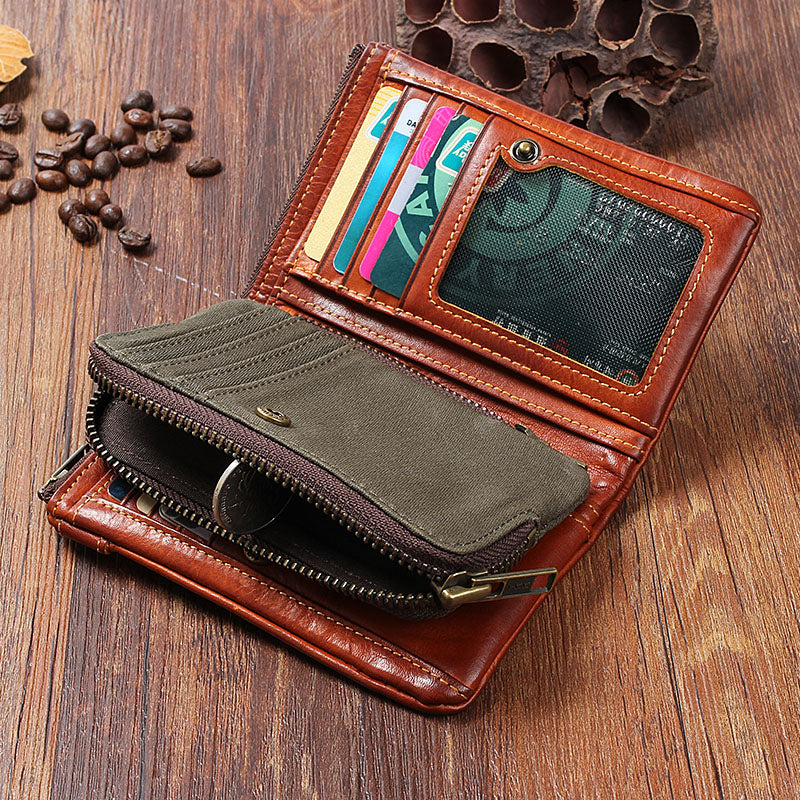 Handmade Mens Cool Billfold Leather Wallet Men Small Wallets Bifold for Men