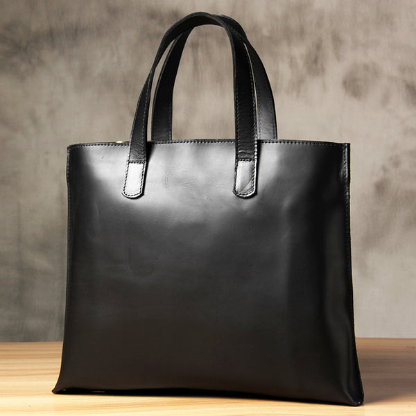 Leather Mens Black Tote Handbag